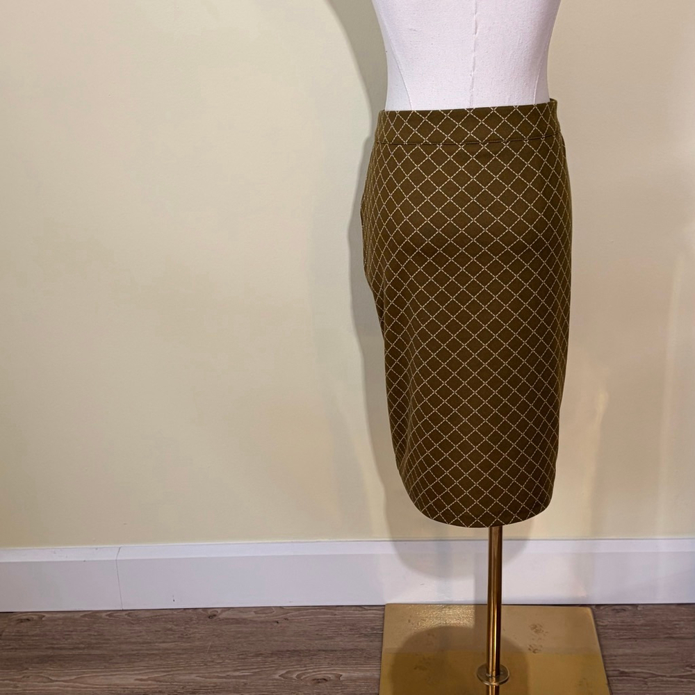 ICHI Women’s Olive Green & cream Diamond Print Button-Front Pencil Skirt L - Picture 3 of 7